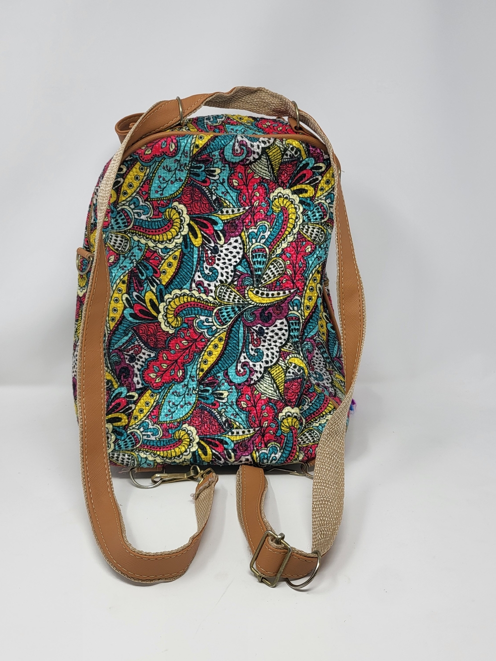 Boho Multicolor Floral Canvas Crossbody Bag - Pink Accent - Picture 6 of 6